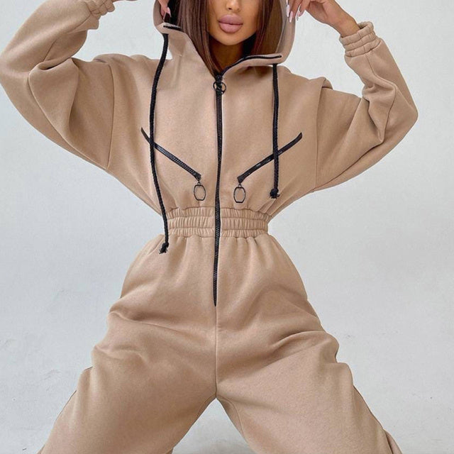 Women's Two Piece Hoodie Set with Zipper and Drawstring