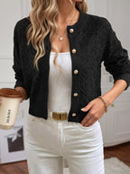 Sarah Express Women's Openwork Button Up Long Sleeve Cardigan Black