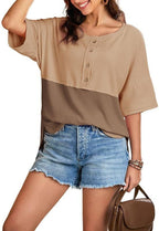 Women's Waffle Knit Short Sleeve Button Pullover Top
