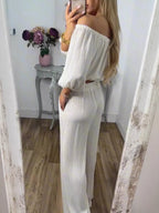 Sarah Express Women's Off-Shoulder Top and Pants Set Plus Size