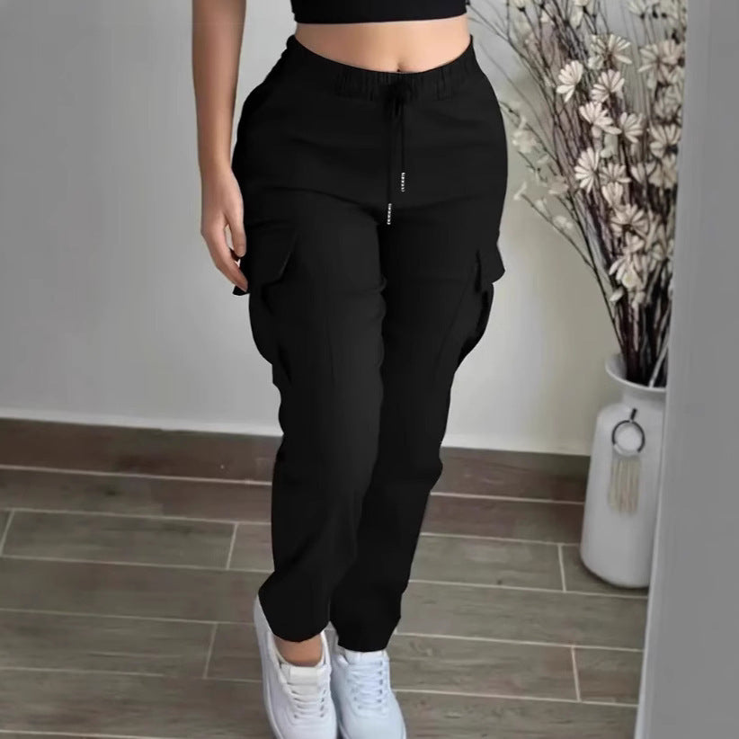 Women's Cargo Pants Drawstring Elastic Waist Trousers Leisure Style