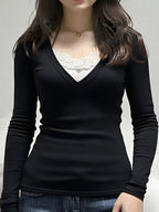 Sarah Express Women's Long Sleeve T-Shirt with Lace Detail