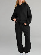 Sarah Express Women's Kangaroo Pocket Hoodie and Joggers Set Plus Size Black
