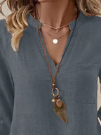 Sarah Express Women's Roll-Up Sleeve Notched Blouse