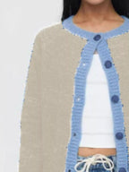 Sarah Express Women's Contrast Trim Button-Up Cardigan