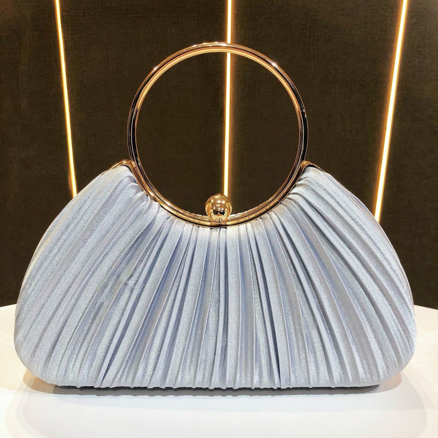 Sarah Express Elegant Satin Pleated Evening Clutch Bag - Cheongsam Style Formal Handbag with Hasp Lock Silver