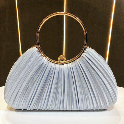 Sarah Express Elegant Satin Pleated Evening Clutch Bag - Cheongsam Style Formal Handbag with Hasp Lock Silver