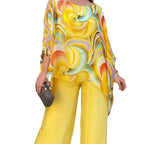 Printed Chiffon Two-Piece Set Round Neck 3/4 Sleeve Top Pants Suit