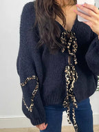 Sarah Express Women's Tie Front Long Sleeve Sweater