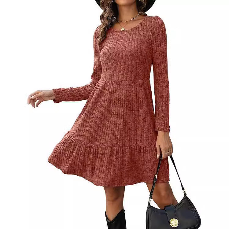 Women's Round Neck Knitted Sweater Dress Long Sleeve Bodycon