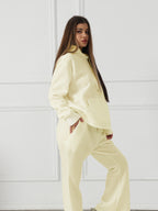 Women's Solid Color Sweatshirt Pants Set - Long Sleeve Casual Loungewear Two-Piece