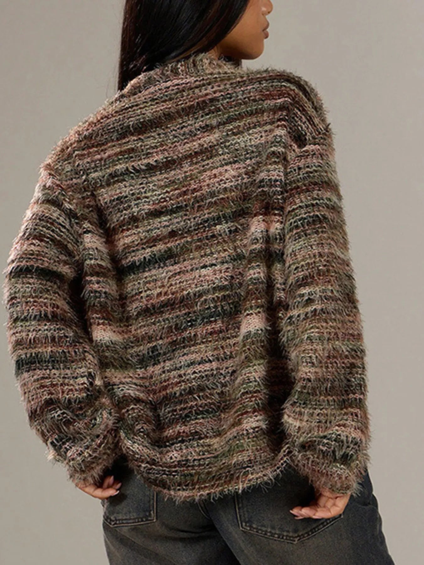 Sarah Express Women's Fuzzy Button Down Chunky Cardigan