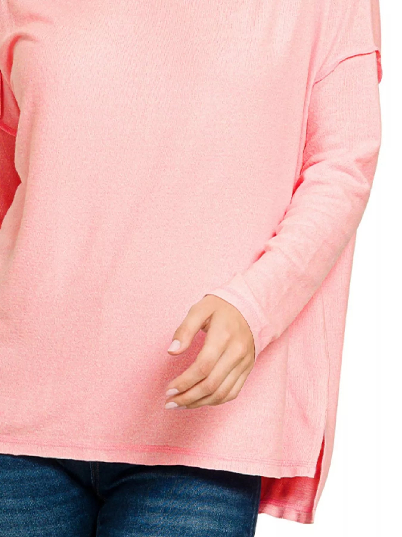 Sarah Express Women’s Plus Size Melange Hacci Tee with Exposed Seam Hi-Low Hem