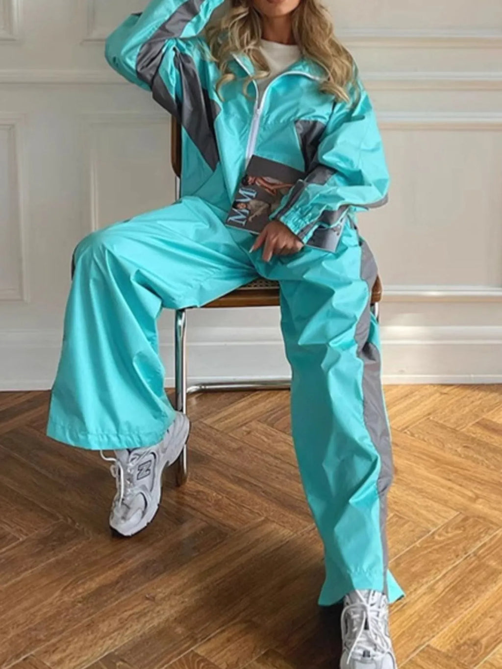 Sarah Express Women's Zip Up Long Sleeve Top and Pants Set