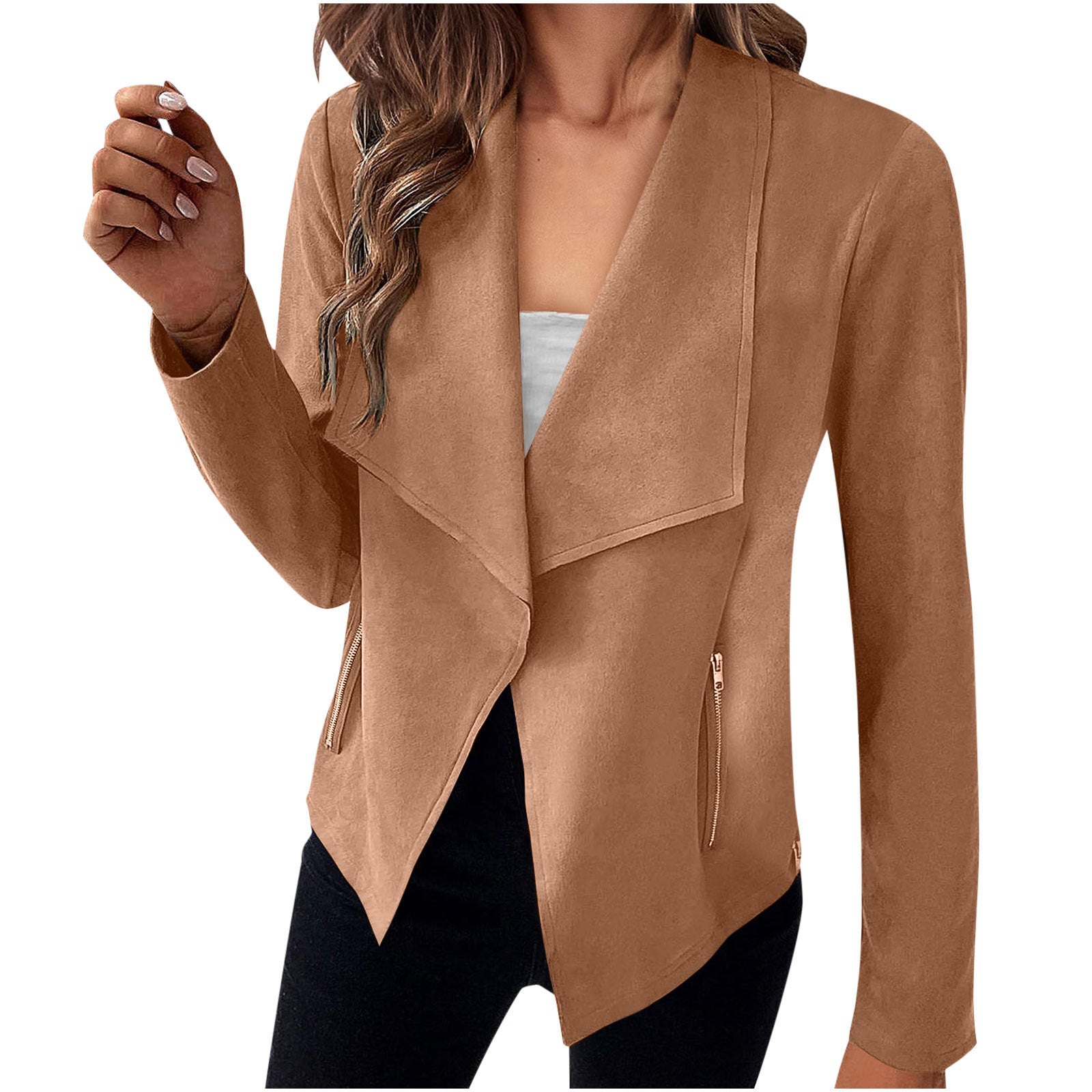 Women's Solid Color Suede Jacket Long Sleeve Button Front Coat
