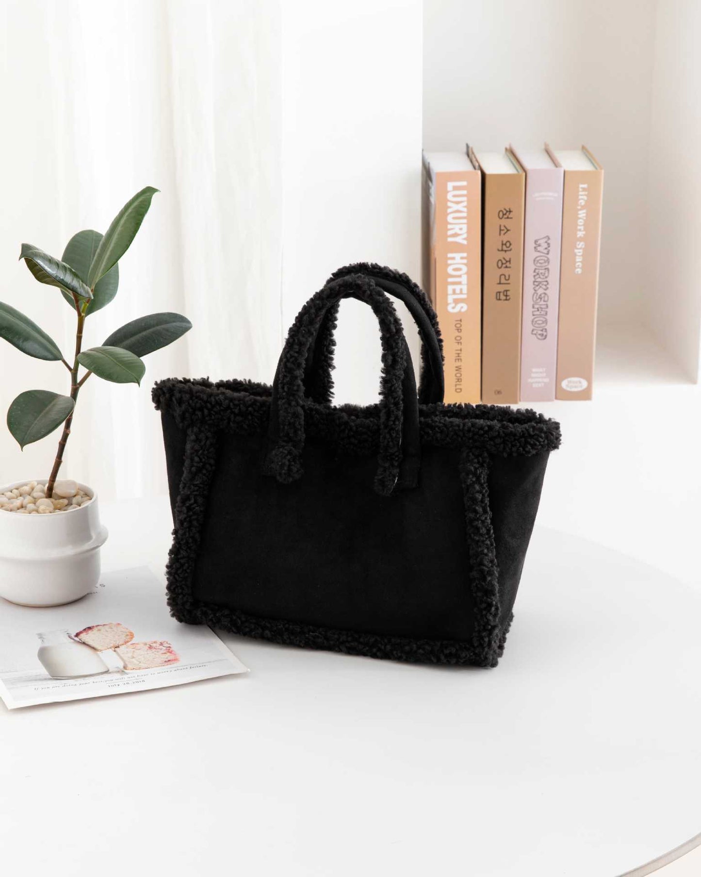Sarah Express Plush Crossbody Tote Bag Black