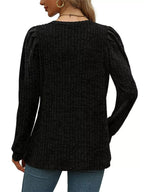 Sarah Express Women's Ribbed Knit Top with Puff Sleeves