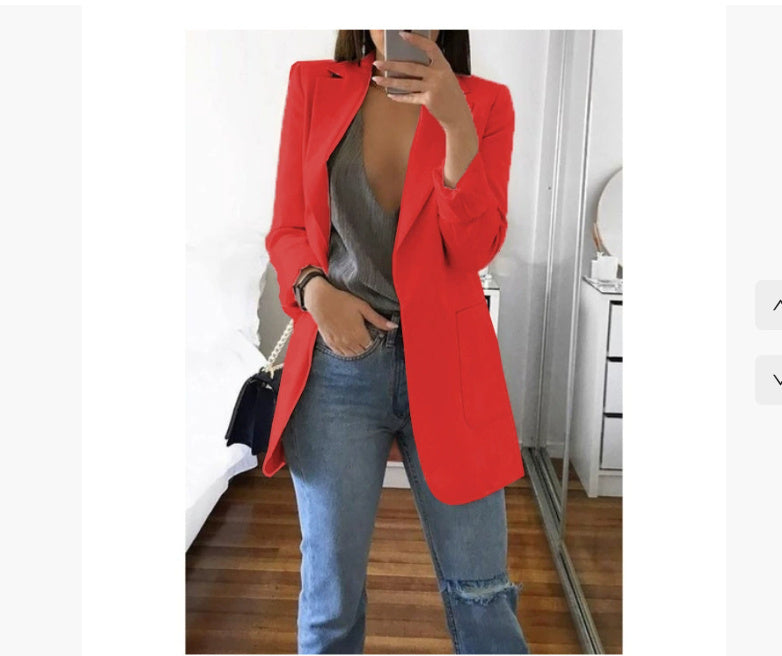 Women's Lapel Blazer Cardigan Slim Fit Long Sleeve - Work Office Professional Medium Length