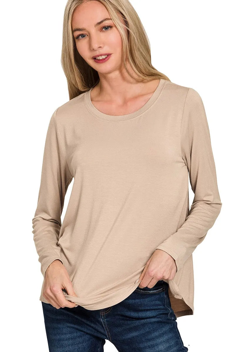 Sarah Express Women’s Flowy Rayon Long Sleeve Top with Round Hem