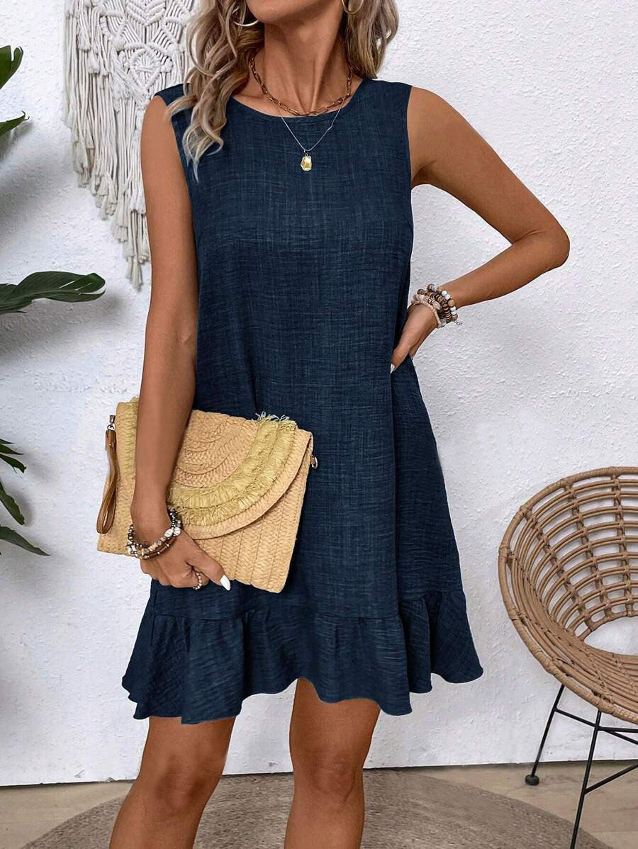 Ruffle Sleeveless Beach Dress Casual Summer Midi Dress