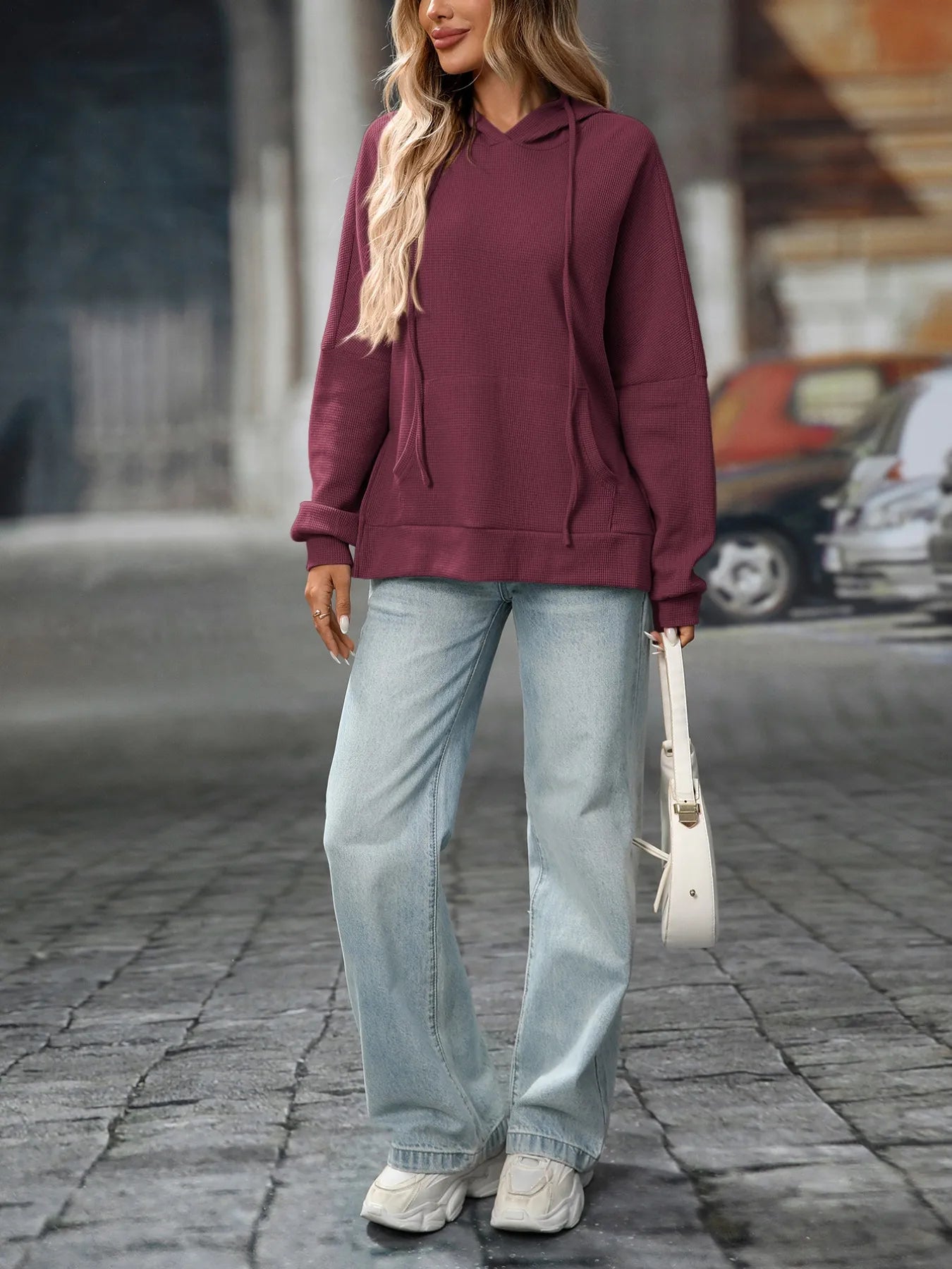 Sarah Express Women's Textured Drawstring Long Sleeve Hoodie