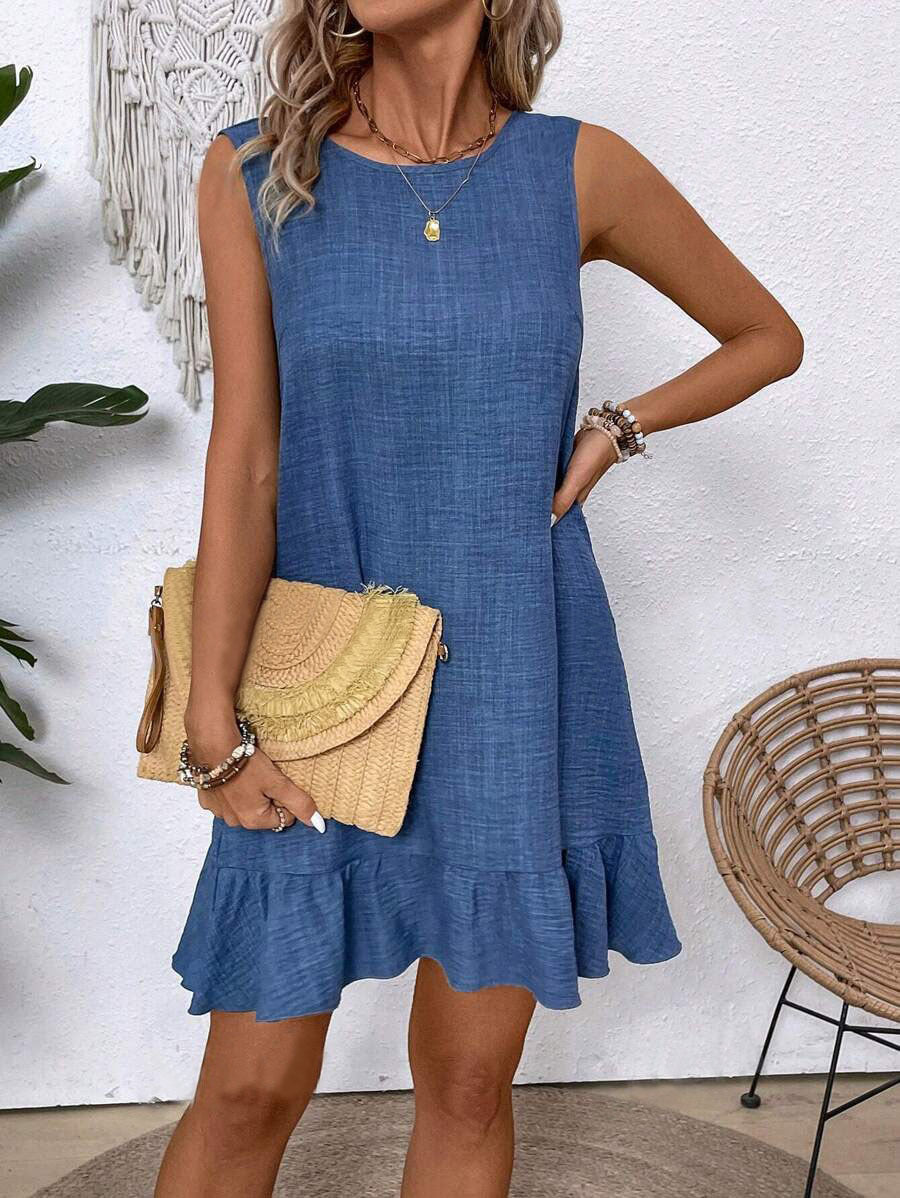 Ruffle Sleeveless Beach Dress Casual Summer Midi Dress
