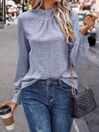 Sarah Express Women's Texture Mock Neck Long Sleeve Blouse