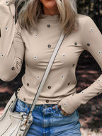 Sarah Express Women's Floral Embroidered Ribbed Long Sleeve Top