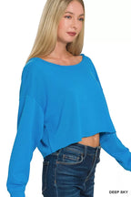 Trendsi Zenana French Terry Boatneck Crop Top