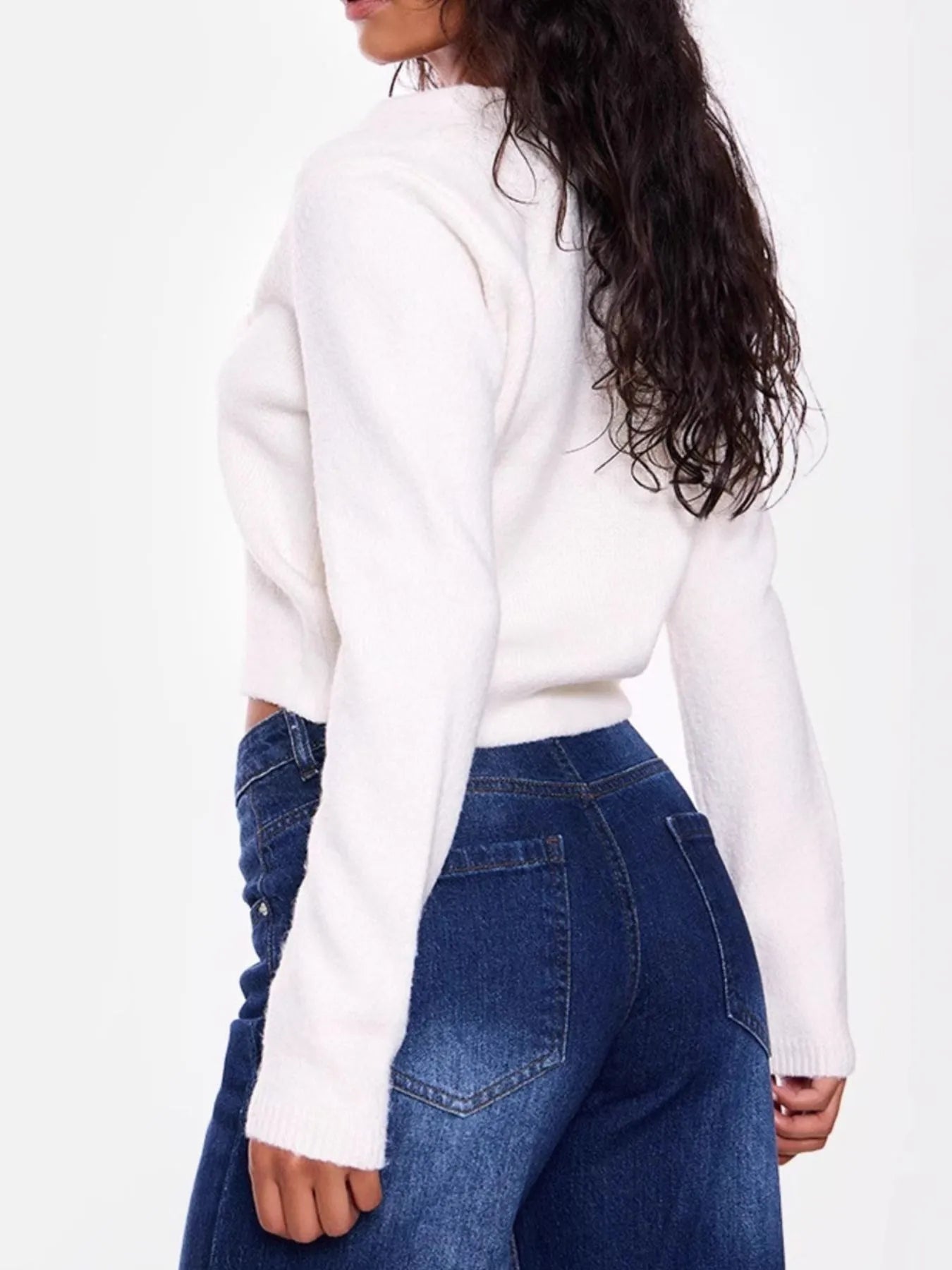 Sarah Express Women's Cropped V-Neck Button-Up Cardigan