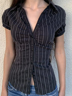 Sarah Express Women's Striped Button-Down Collared Shirt