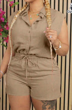 Plus Size Button Front Sleeveless Top Tied Hem Shorts 2-Piece Set