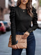 Sarah Express Women's Puff Sleeve Round Neck T-Shirt