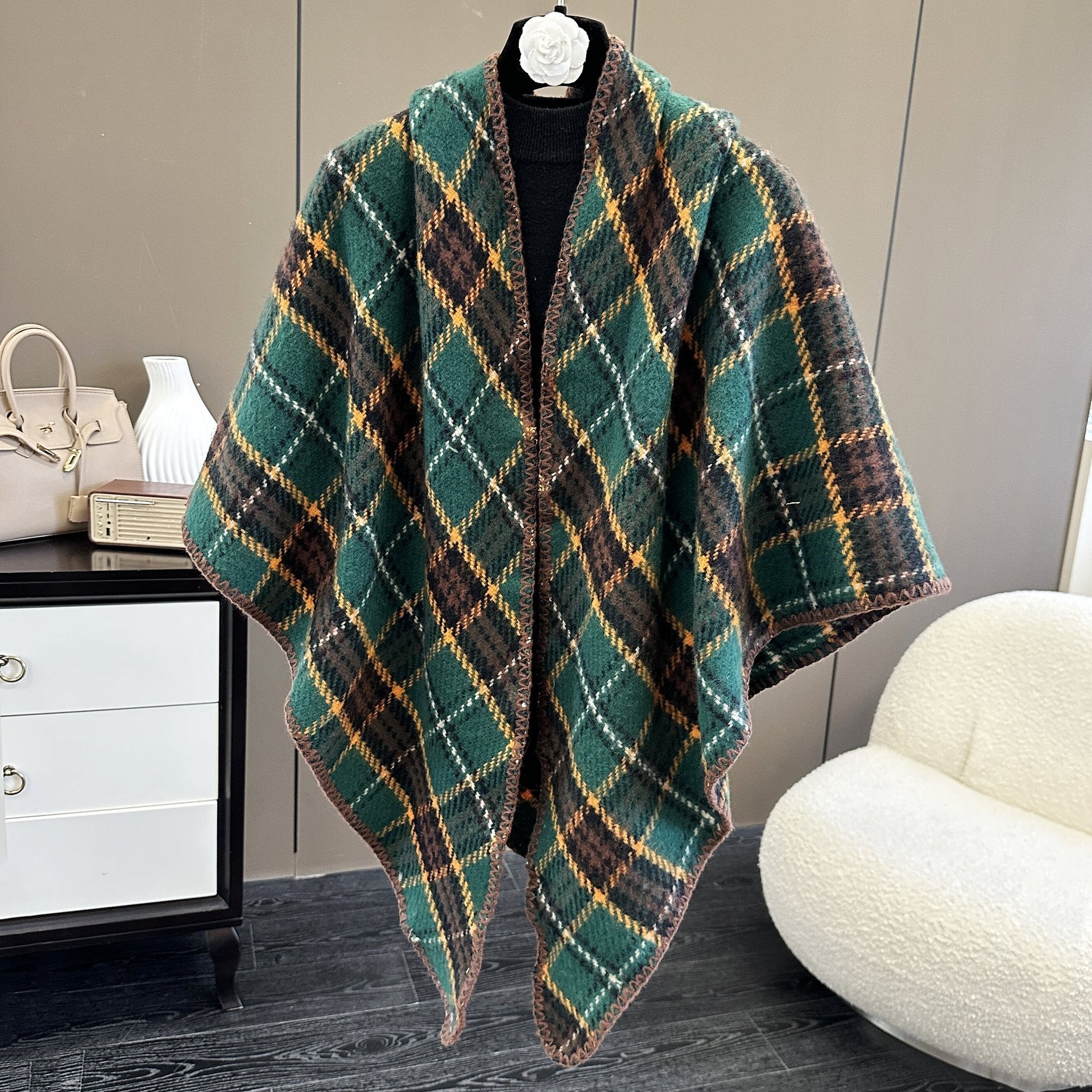 Oversized Polyester Scarf Shawl Wrap Printed Plaid Women's Fall Winter Accessory