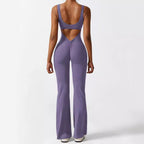 Sleeveless Flare Leg Yoga Jumpsuit Women's Athletic Fitness