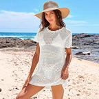 Women's Knitted Cutout Tunic Top Short Sleeve Pullover