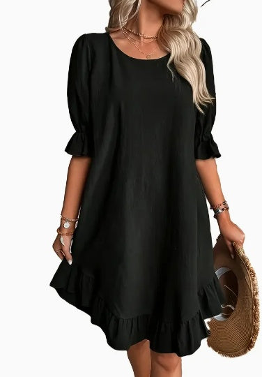 Ruffle Hem Flounce Sleeve Cotton Dress