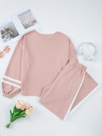 Sarah Express Women's Contrast Trim Round Neck Top and Pants Set