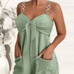 High Waist Sleeveless Romper Jumpsuit Metal Strap Pockets