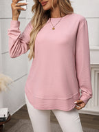 Sarah Express Women's Long Sleeve Round Neck Waffle-Knit T-Shirt