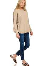 Sarah Express Women’s Oversized Two-Tone Ribbed Sweater with Curved Hem