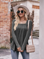 Sarah Express Women's Square Neck Long Sleeve T-Shirt - Ruched Design