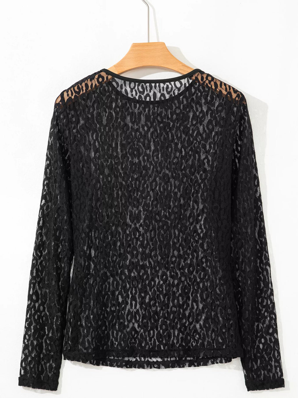 Sarah Express Women's Leopard Pattern Sheer Mesh Long Sleeve Top