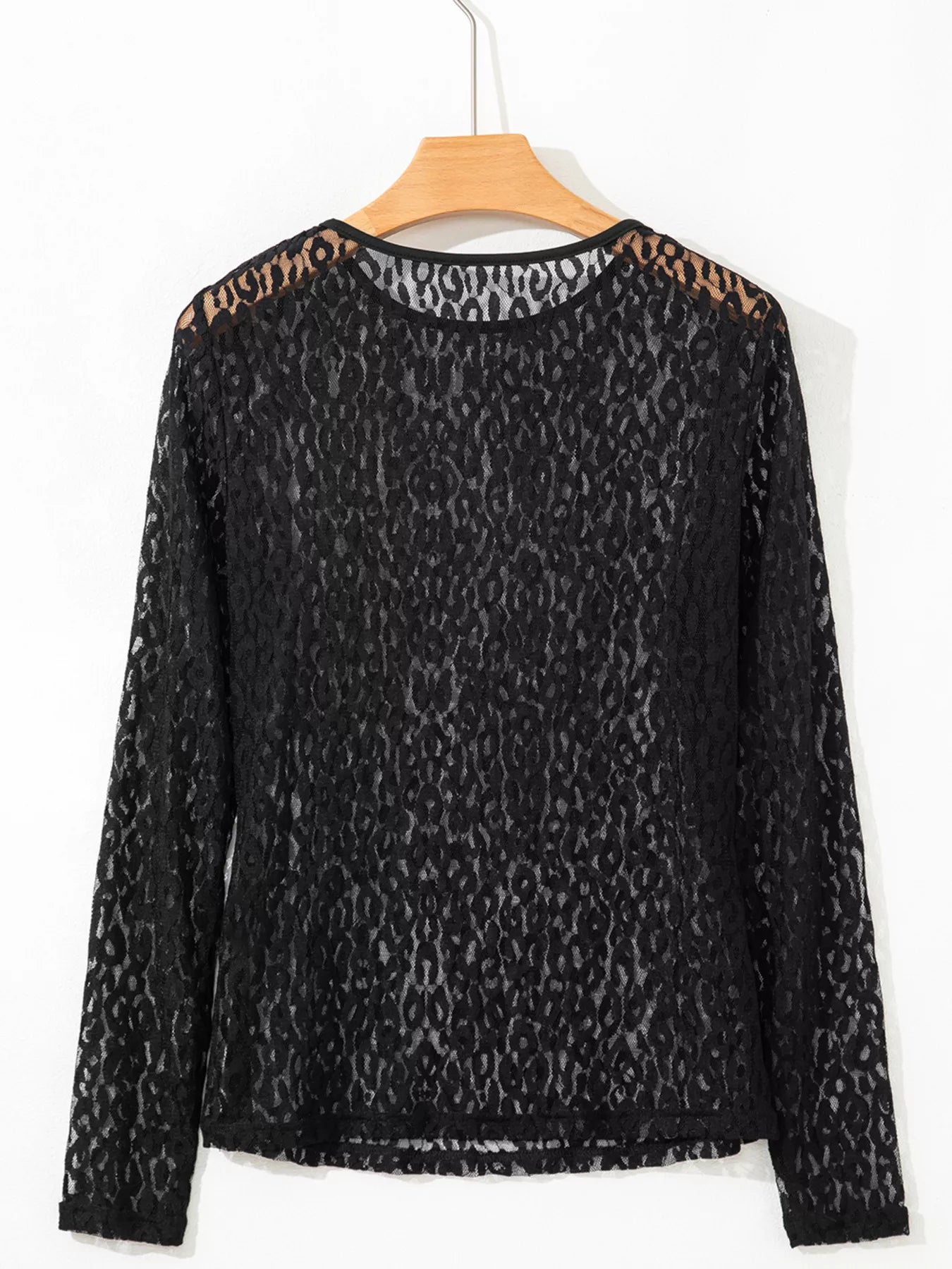 Sarah Express Women's Leopard Pattern Sheer Mesh Long Sleeve Top