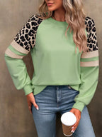 Sarah Express Women's Leopard Round Neck Raglan Sleeve Sweatshirt