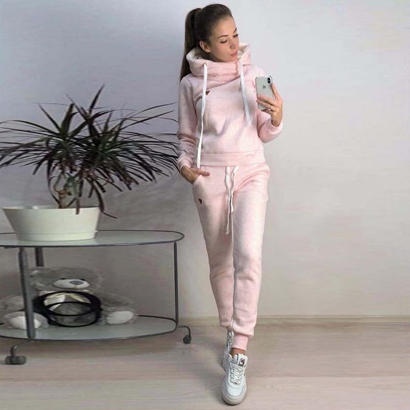 Women's Fleece Hooded Sports Suit Two-Piece Set