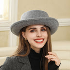 Vintage Flat Top Hat with Bow British Retro Style Women's Fall Winter Cap