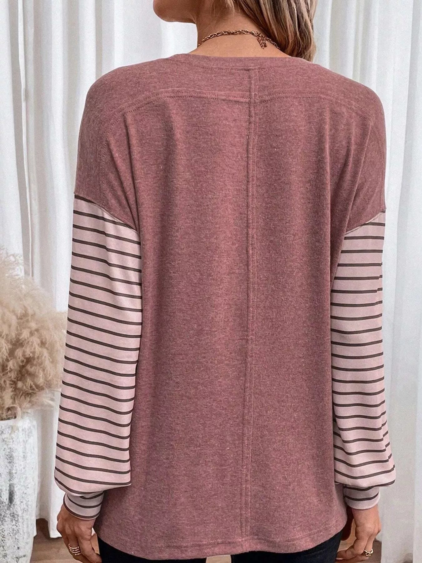 Sarah Express Women's Striped Color Block Long Sleeve T-Shirt