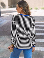 Sarah Express Women's Striped Round Neck Long Sleeve Knit Top with Pockets