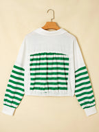 Sarah Express Women's Stripe Colorblock Collared V Neck Cropped Top